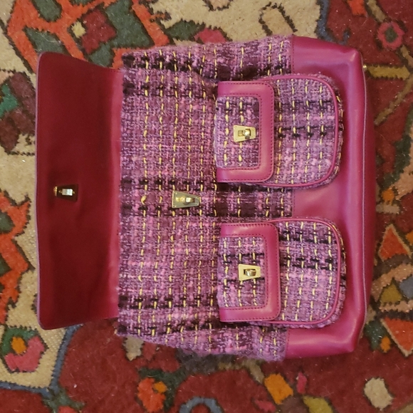 Burgundy leather and  tweed Charles David Handbag - Picture 5 of 5